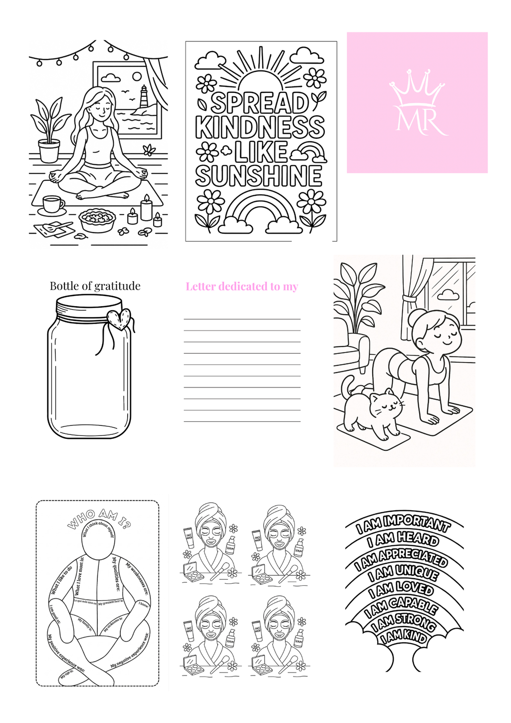✨ Wellbeing & Self-Care Coloring Activity Journal – Printable PDF Digital Download