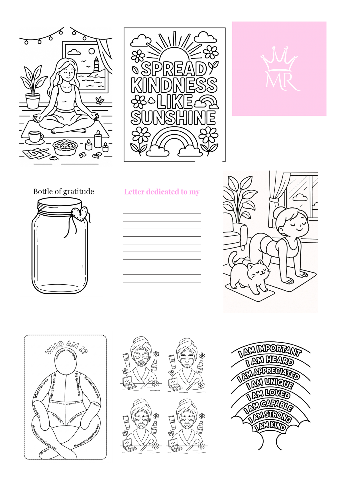 ✨ Wellbeing & Self-Care Coloring Activity Journal – Printable PDF Digital Download