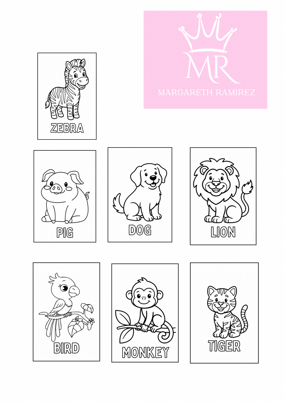 🦁 Libro para Colorear de Animalitos Tiernos (Animal Coloring Book) – Descarga Digital en PDF